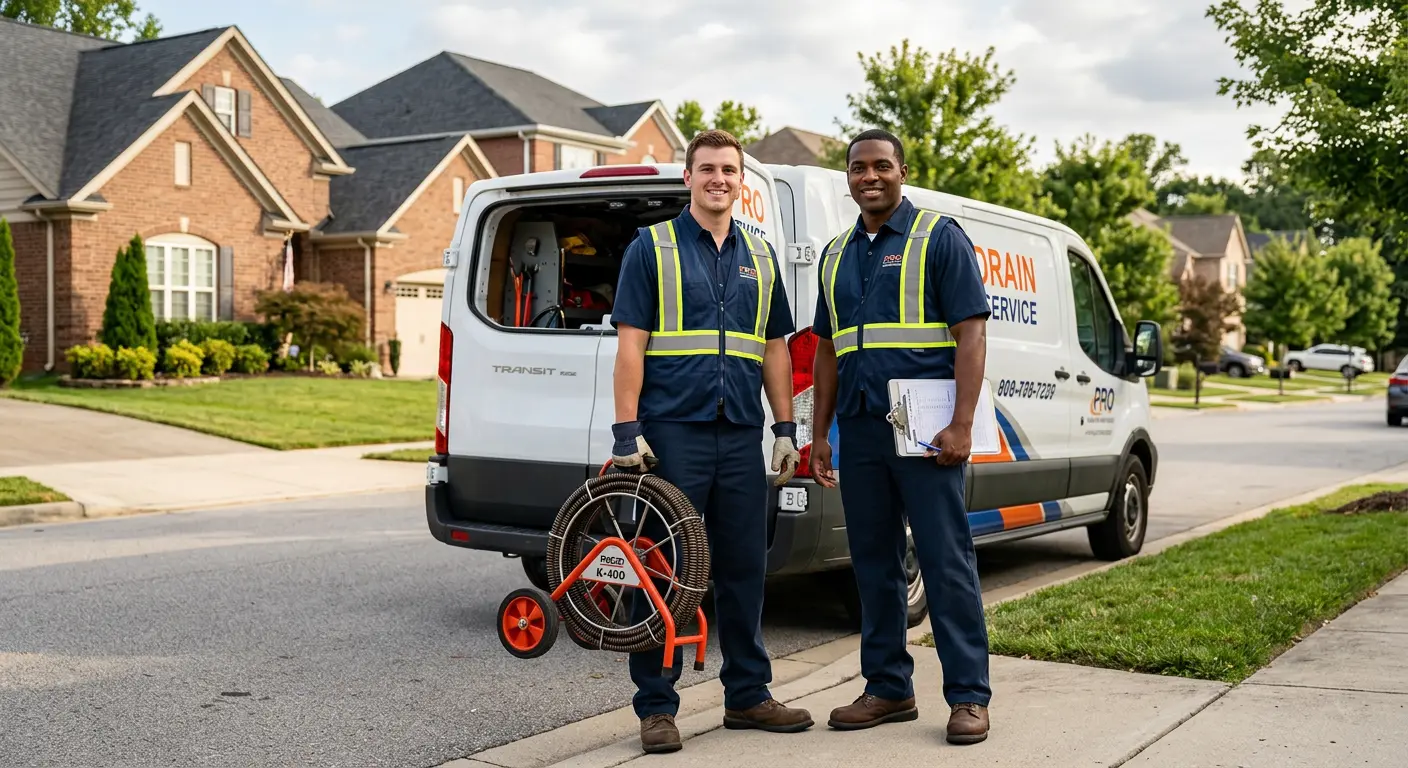Sewer and drain service team with equipment ready for work in Maxatawny