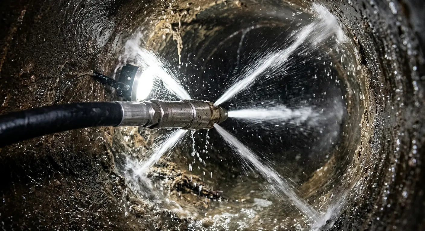 High-pressure hydro jetting nozzle cleaning sewer pipe for Emergency Drain Service in Maxatawny
